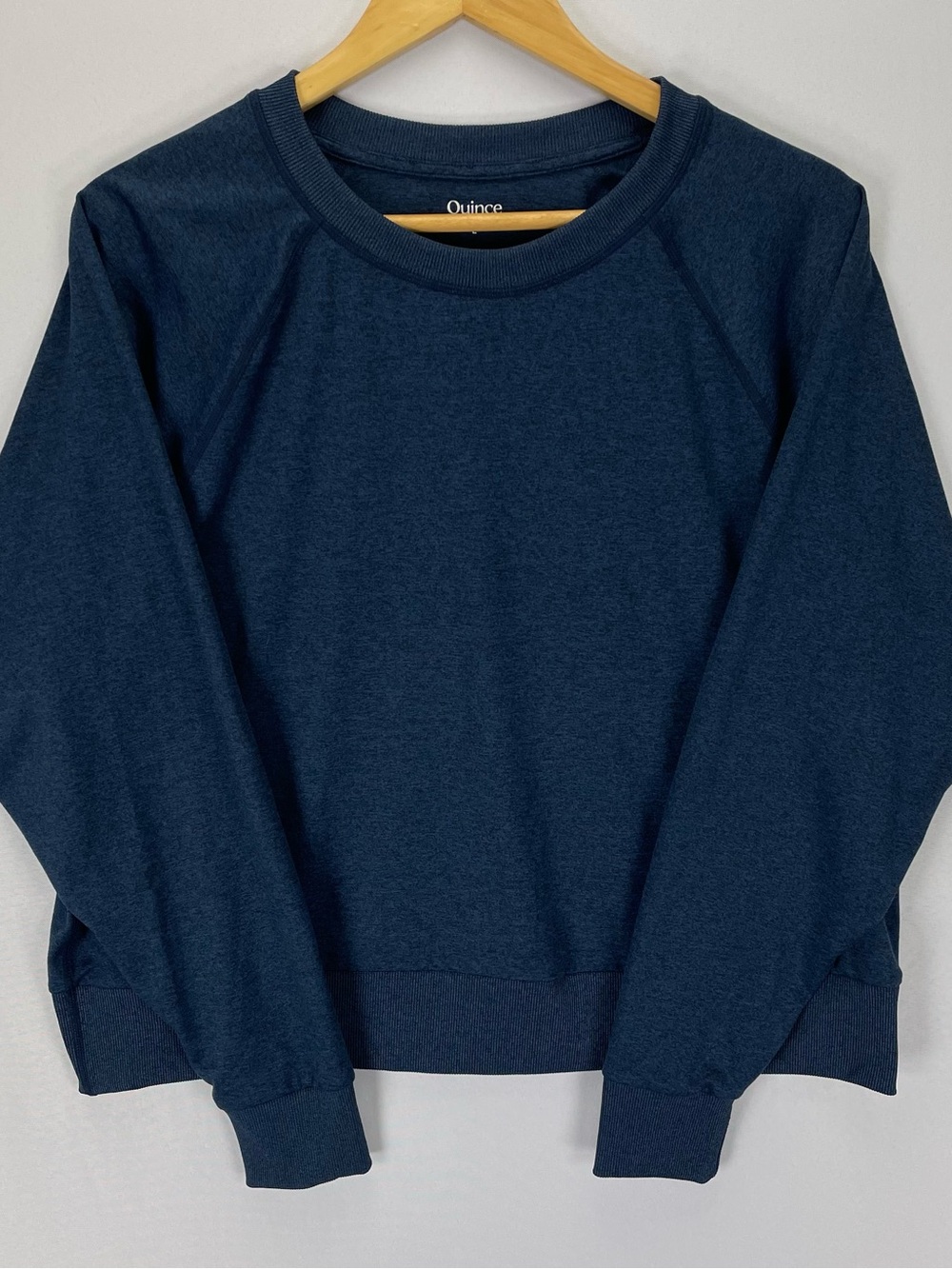 Quince Pullover Sweatshirt Womens L Heather Navy Blue Soft Stretch Knit Crewneck